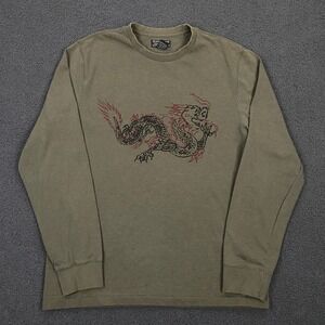 Vintage 90s Y2K Lucky Brand T-Shirt Mens XL Green Dragon Print Asian Tattoo